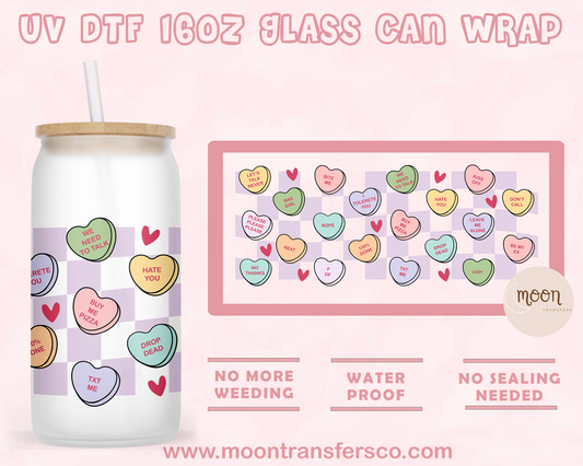 Heart Candy- UV DTF 16oz Glass Can