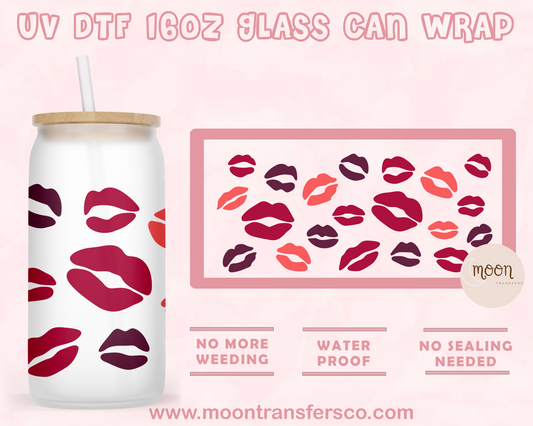 Kisses- UV DTF 16oz Glass Can