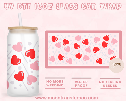 Pop Heart- UV DTF 16oz Glass Can