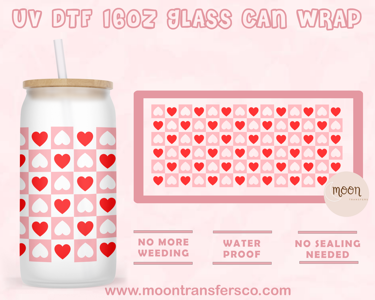 Pattern Love- UV DTF 16oz Glass Can