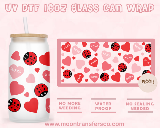 Lady Bug Love- UV DTF 16oz Glass Can