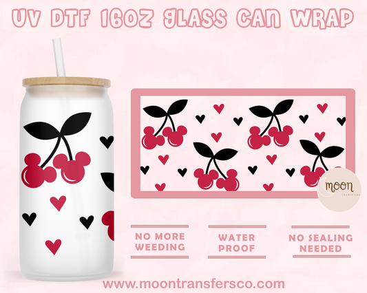 Cherry Mouse- UV DTF 16oz Glass Can