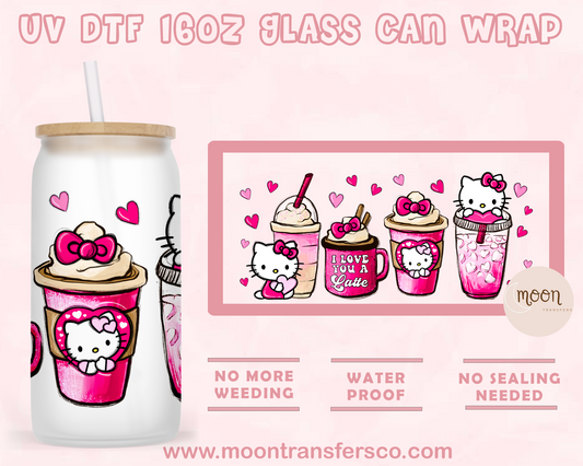 Cat Love- UV DTF 16oz Glass Can