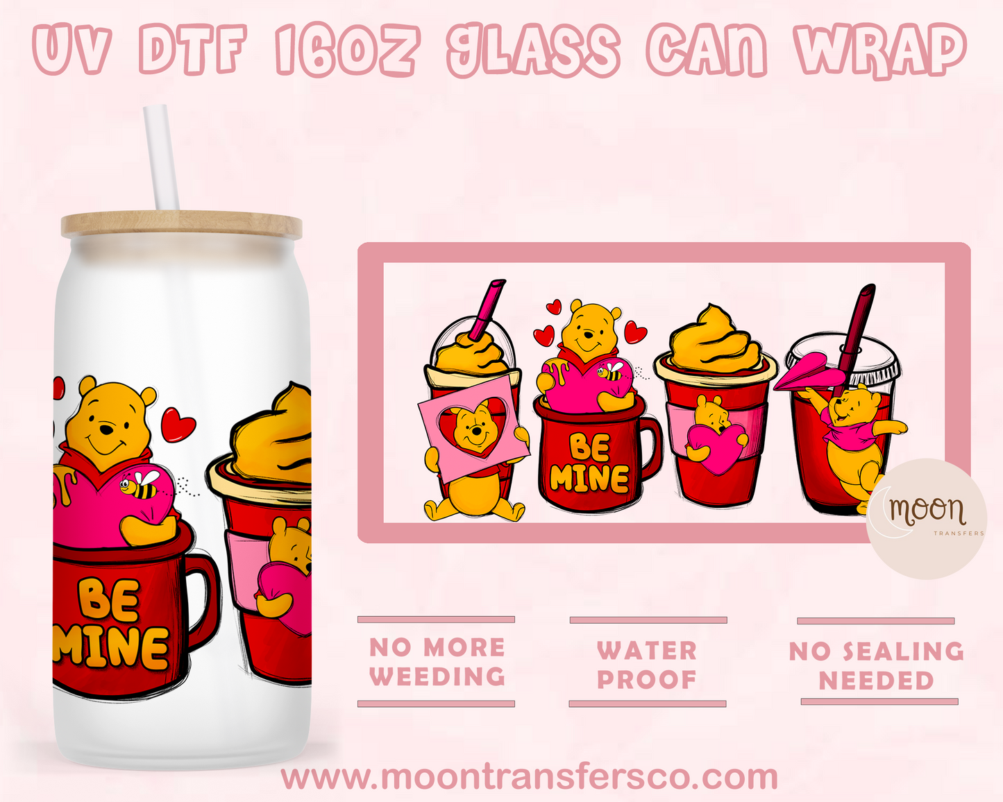 Bear Love- UV DTF 16oz Glass Can