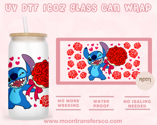 Flowers Love- UV DTF 16oz Glass Can