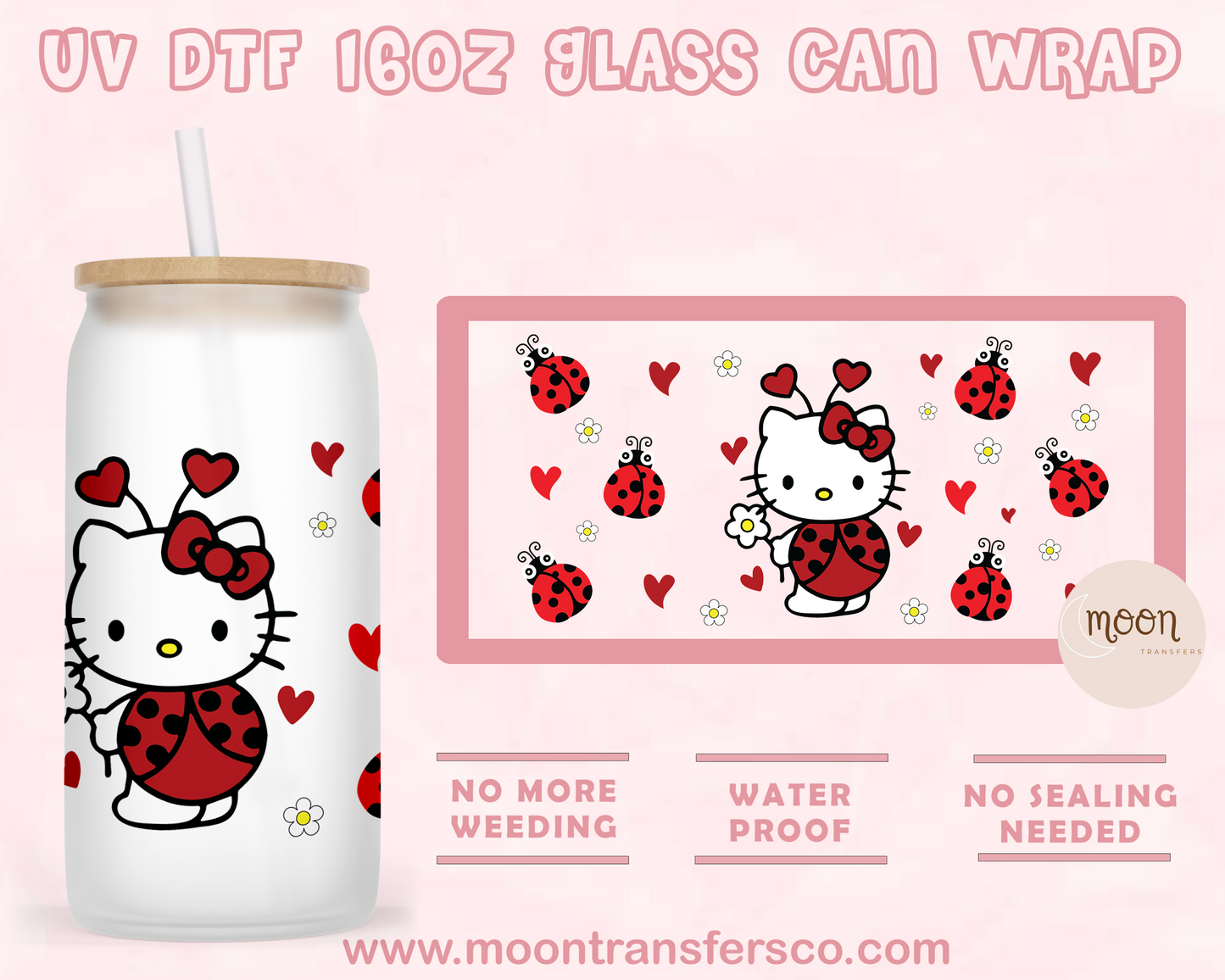 Cat Love- UV DTF 16oz Glass Can