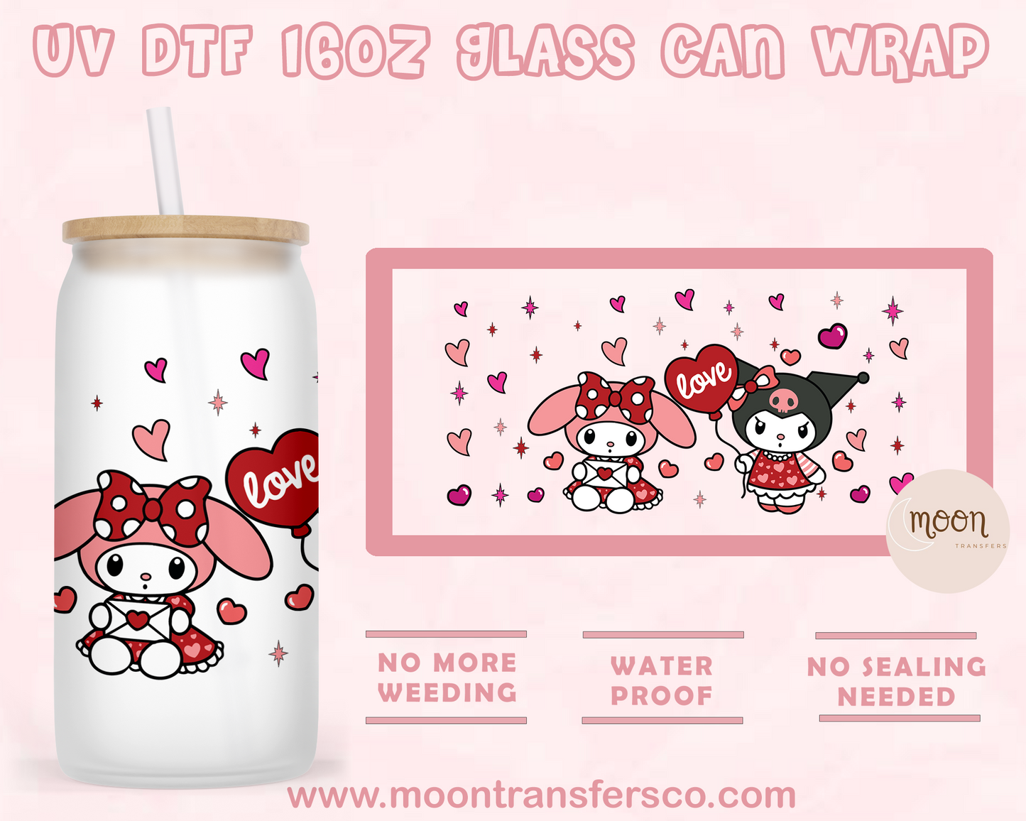 Love Cats- UV DTF 16oz Glass Can