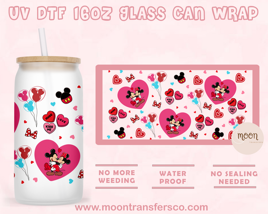 Heart Mouse- UV DTF 16oz Glass Can