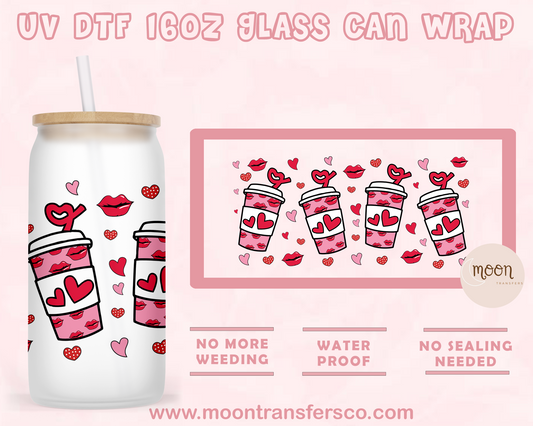 Coffee my Valentine- UV DTF 16oz Glass Can