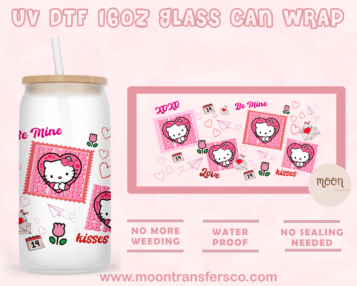 Cute Cat- UV DTF 16oz Glass Can